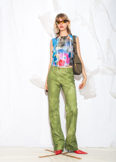 Reworked Vintage Y2K Flare Jeans in Overdyed Green