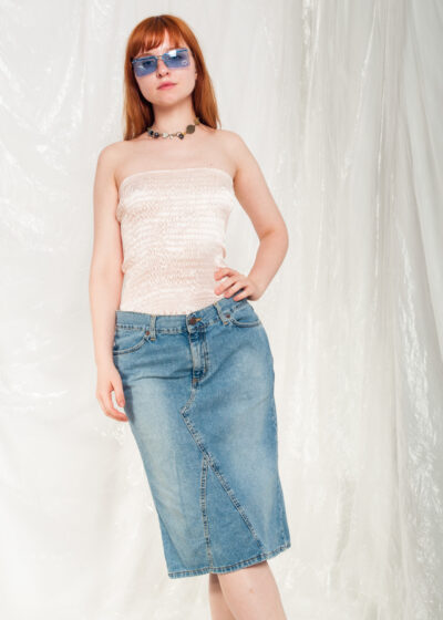 Vintage Crocker Denim Skirt Y2K Middle Rise Midi in Blue