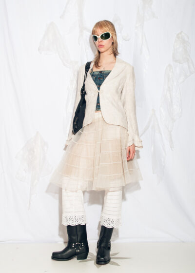 Vintage Y2K Fitted Linen Blazer in Beige