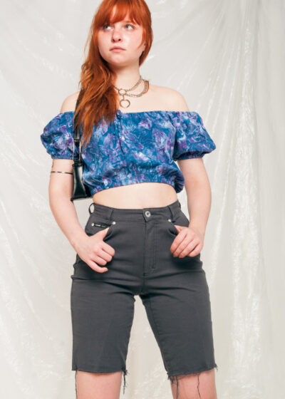 Vintage Denim Shorts 90s High Waisted Grunge Jeans in Grey