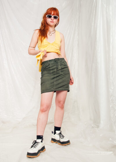 Vintage Cargo Skirt Y2K Grunge Military Mini in Khaki
