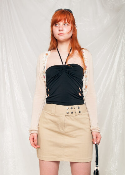 Vintage Skirt Y2K Rave Denim Mini in Beige
