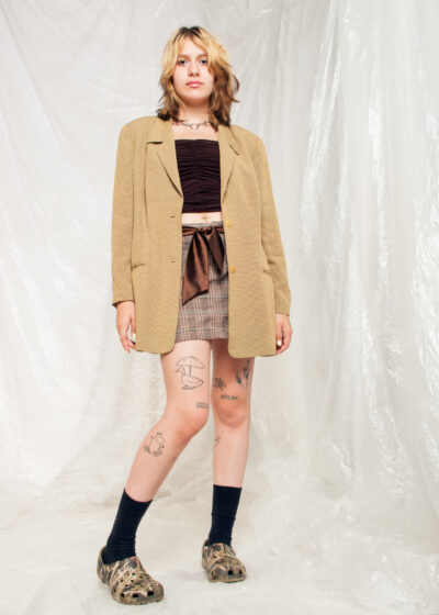 Vintage 80s Oversized Blazer Jacket in Beige Checked