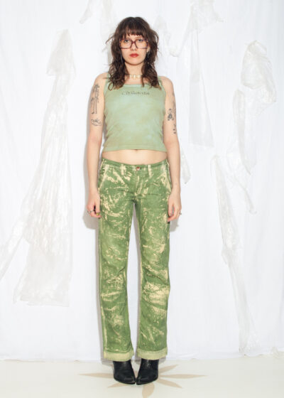 Reworked Vintage Y2K Dirty Painted Flare Jeans in Green