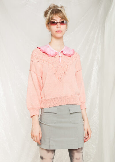 Vintage Knit Jumper 80s Handmade Kidcore Sweater in Pastel