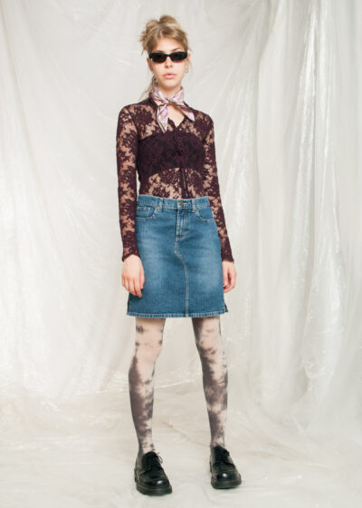 Vintage Crocker Denim Skirt Y2K Middle Rise Midi in Blue