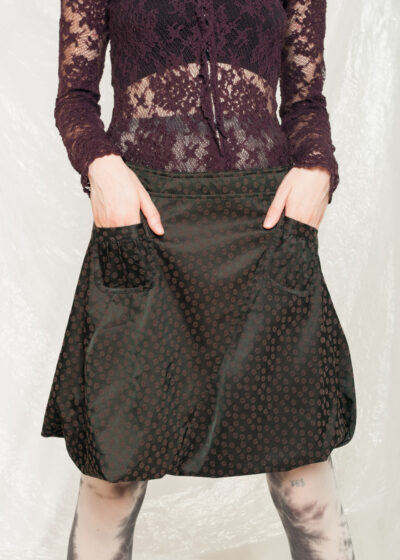 Vintage Bubble Skirt Y2K Mini in Brown Satin