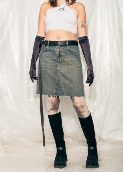 Vintage Calvin Klein Denim Skirt 90s Rave Midi in Blue