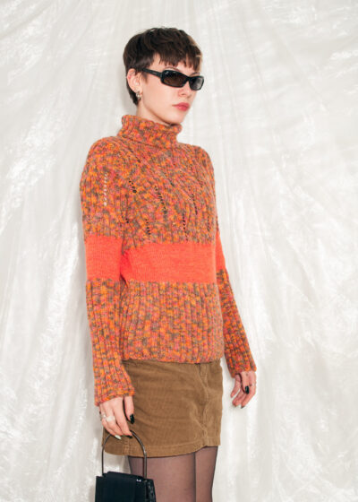 Vintage Knitted Jumper 90s Handmade Ugly Sweater in Orange