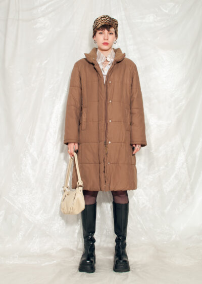 Vintage Puffer Coat Y2K Chunky Overcoat in Brown