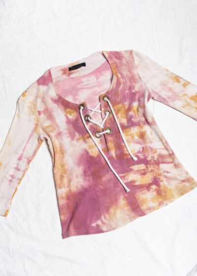 Vintage Y2K Tie Dye Lace-Up Top in Pink