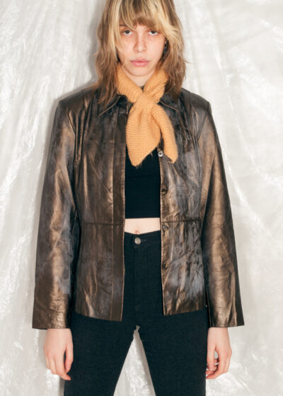 Vintage Leather Jacket Y2K Reworked Smoke Painted Coat