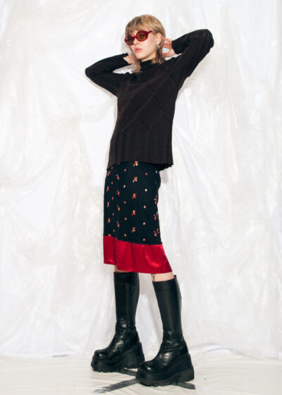 Vintage Skirt Y2K Satin Mesh Floral Midi