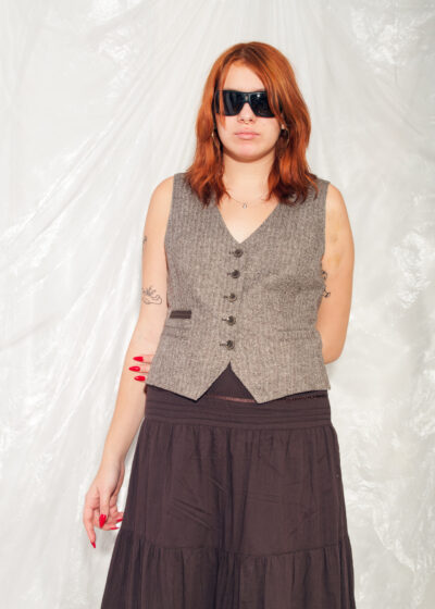 Vintage Vest Y2K Preppy Waistcoat in Brown Wool