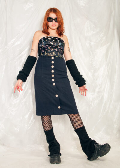 Vintage Pencil Skirt 80s Wool High Waisted Midi in Blue