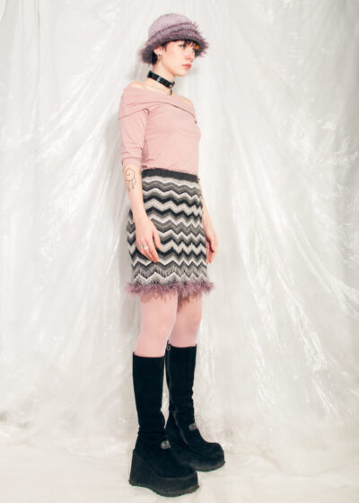 Vintage Knitted Skirt 90s Reworked Furry Zig Zag Mini