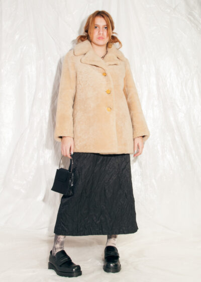 Vintage Shearling Coat 60s Mod Teddy Coat in Beige