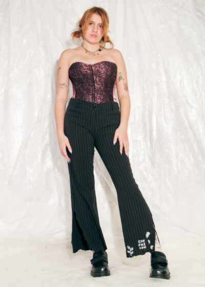 Vintage Flare Trousers Y2K Reworked Slit Pants in Black