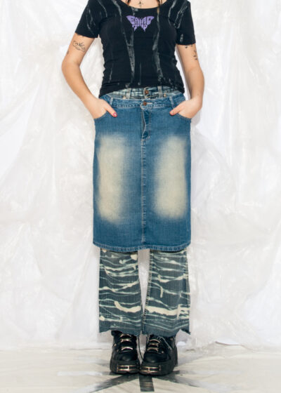 Vintage Y2K Denim Midi Skirt in Stonewashed Jeans Blue