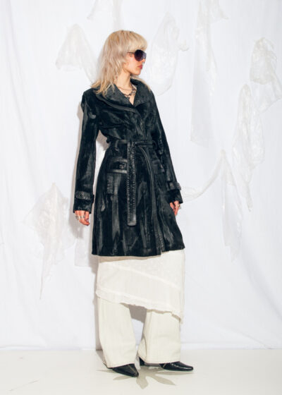 Reworked Vintage 90s Leather Coat in Black Hand Painted