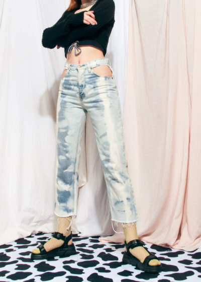 Vintage Jeans 90s Rework Cut-out Pocket Tie-dye Denim Pants