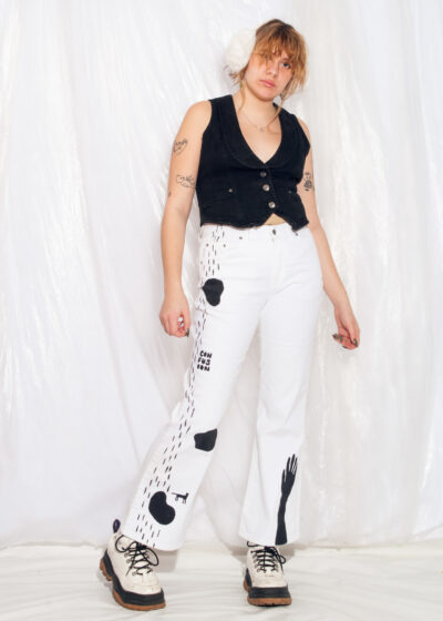 Vintage Flare Jeans Y2K Reworked Painted Trousers in White