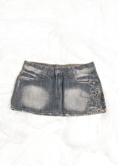 Vintage Skirt Y2K Fairy Emboidery Denim Ultra Mini in Grey