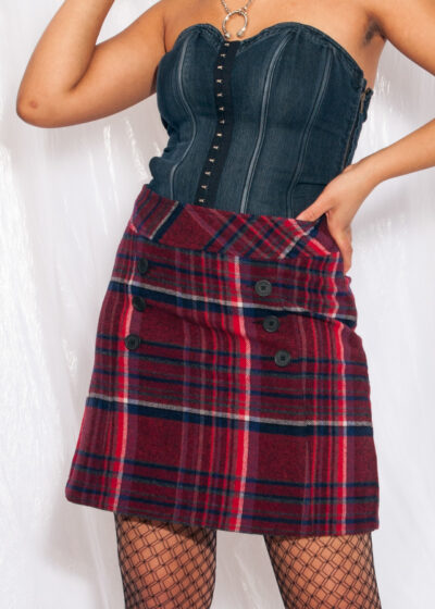 Vintage Skirt Y2K Preppy Plaid Wool Mini in Maroon