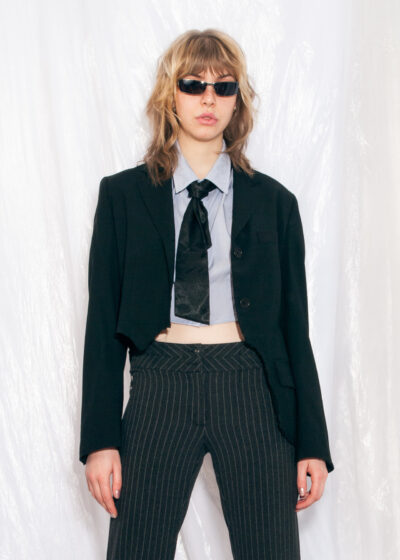 Vintage Blazer Y2K Reworked Shredded Crop Jacket in Black