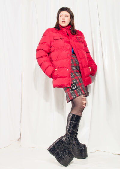 Vintage Puffer Jacket 90s Windbreaker Winter Coat in Red