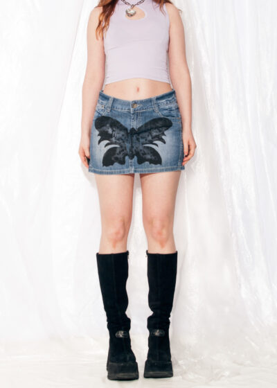 Vintage Skirt Y2K Reworked Butterfly Denim Mini