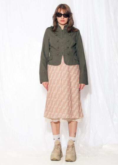 Vintage Y2K Slim Fit Military Jacket in Khaki