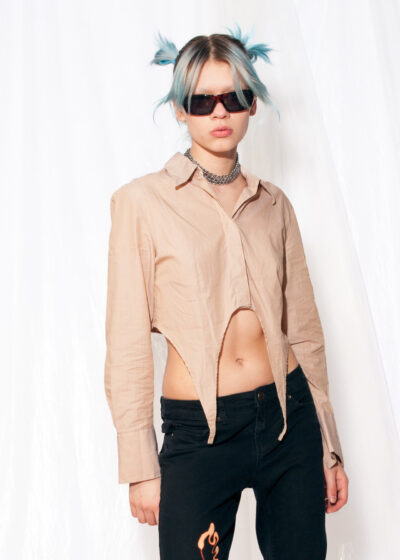 Vintage Shirt Y2K Reworked Butterfly Wing Top in Beige
