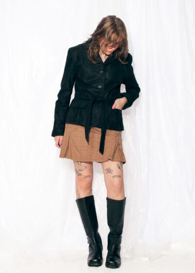 Vintage Leather Jacket 90s Y2K Suede Blazer Coat in Black
