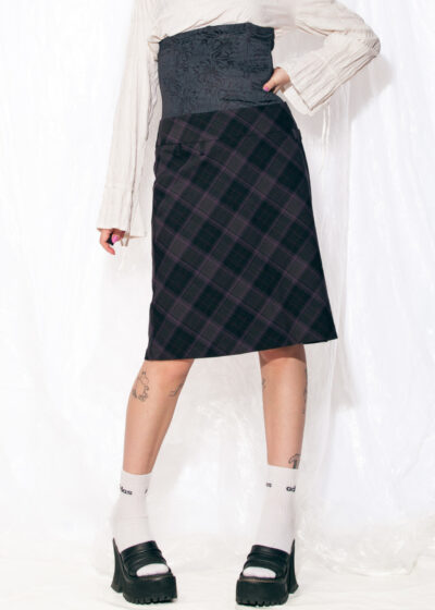 Vintage Skirt Y2K Preppy Midi in Purple Plaid