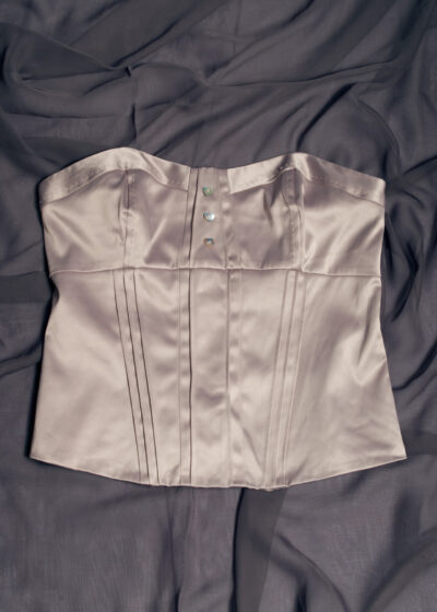 Vintage Corset Top Y2K Satin Bustier w Shell Heart in Beige