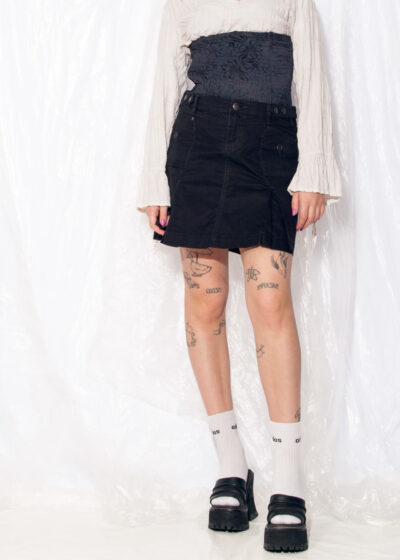 Vintage Cargo Skirt Y2K Pleated Denim Mini in Black