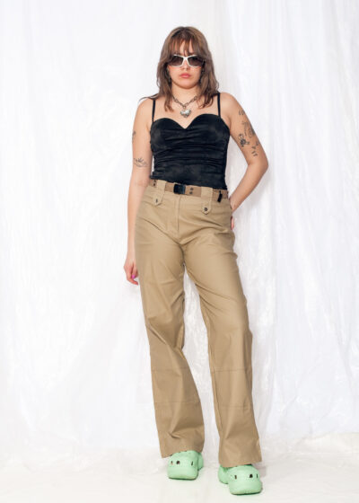 Vintage Cargo Trousers Y2K Wide-leg Flare Pants in Beige