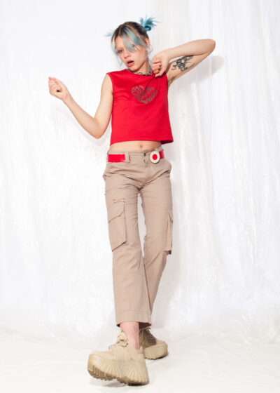 Vintage Cargo Pants Y2K Gorpcore Flare Trousers in Beige