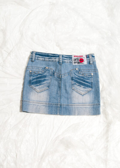 Vintage Denim Skirt Y2K Rave Mini in Stonewashed Blue