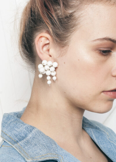 Vintage Clip-on Earrings 40s White Bead Bridal Jewellery