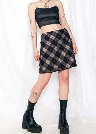 Vintage Skirt Y2K Preppy Plaid Mini in Brown Wool