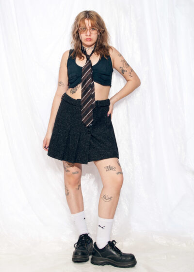 Vintage Skirt Y2K Pleated Preppy Mini in Grey Wool