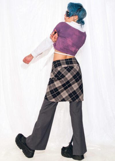 Vintage Skirt Y2K Punk Plaid Midi in Grey Cotton