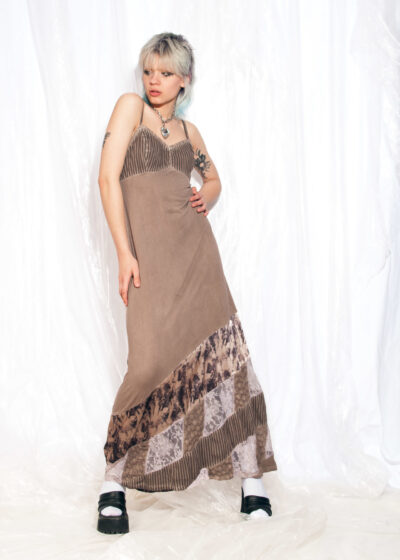 Vintage Dress Y2K Boho Patchwork Maxi in Brown Cotton