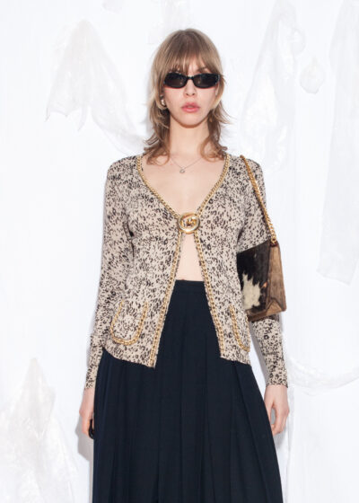 Vintage Y2K Morgan de Toi Cardigan in Leopard Gold