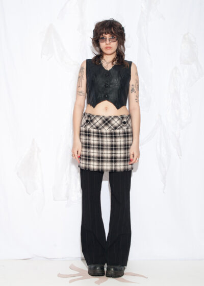 Vintage Y2K Plaid Mini Skirt in Black and Beige