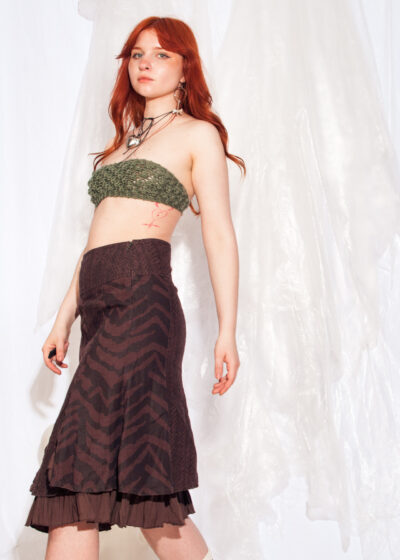 Vintage Y2K Biba Skirt in Frilly Brown Linen