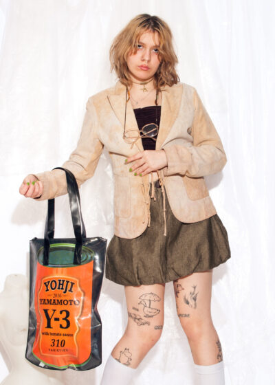 Vintage Leather Jacket Y2K Suede Blazer in Beige