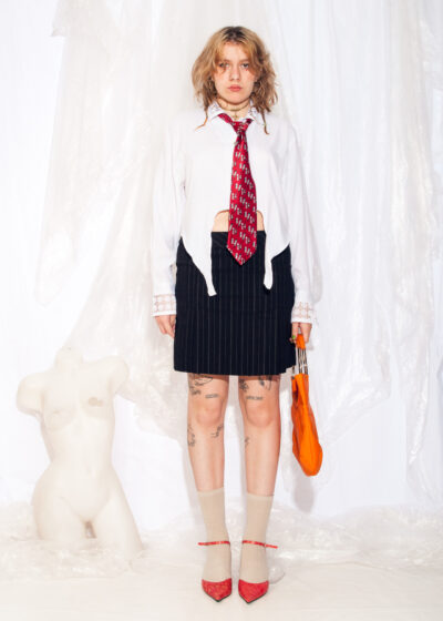 Vintage Blouse 80s Reworked Butterfly Wing Shirt in White